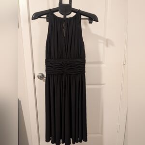 White House Black Market Black Pleated Halter Midi Dress Size 2
